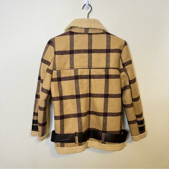 NWT J.O.A Aviator Jacket Sherpa Lined Plaid Vintage Checkered Belted Womens XS - Picture 7 of 10